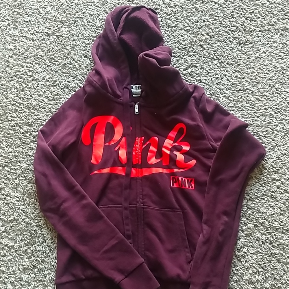 Pink full zip hooded sweatshirt